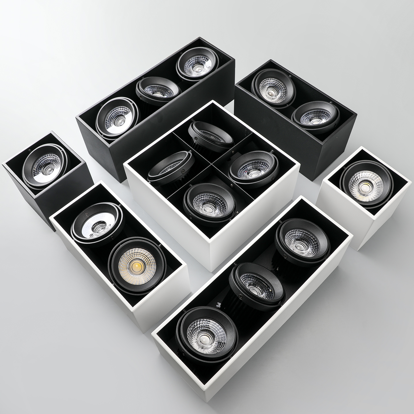 Modern 12W H125mm Spot Lights Aluminum LED Ceiling Light White Square Surface Mounted 1-Head Adjustable Beam Angle Led Spotlight
