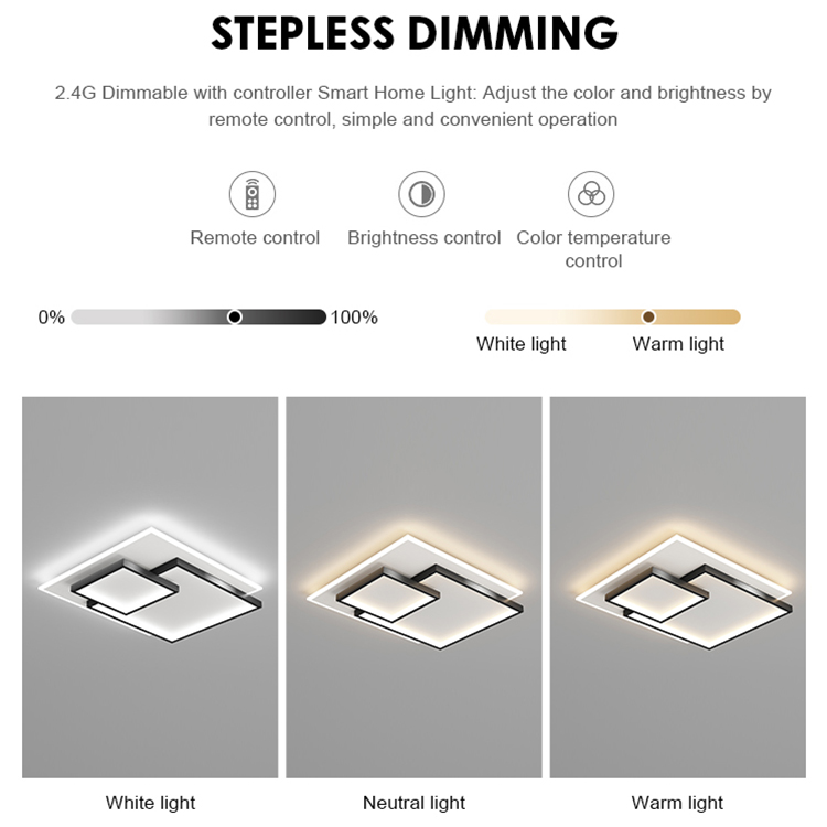 Ganva High Quality Home Decorative Surface Mounted Remote Control Dimmable 77w Square Led Ceiling Light for Living Room