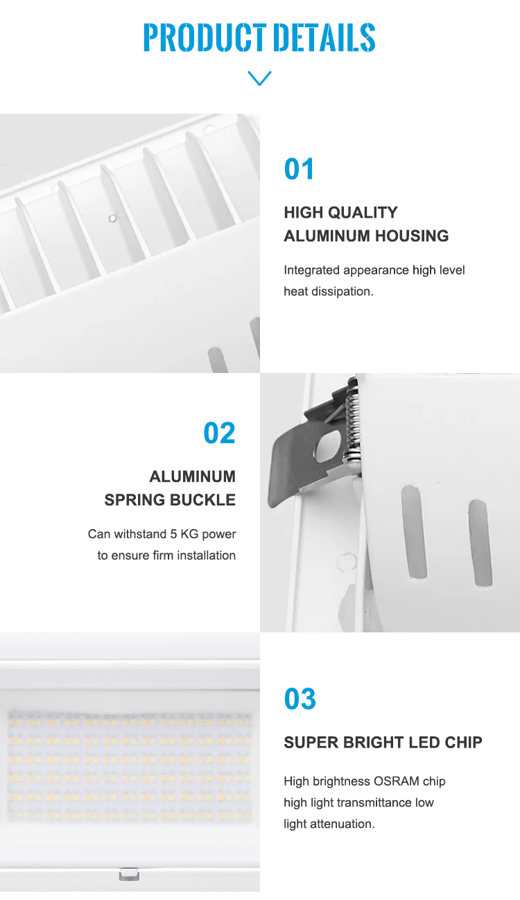 Customized Dimmable Gypsum Ceiling Led Downlight Double square Downlight Recessed Linear Led Light Ip44 Project Commercial Lamp
