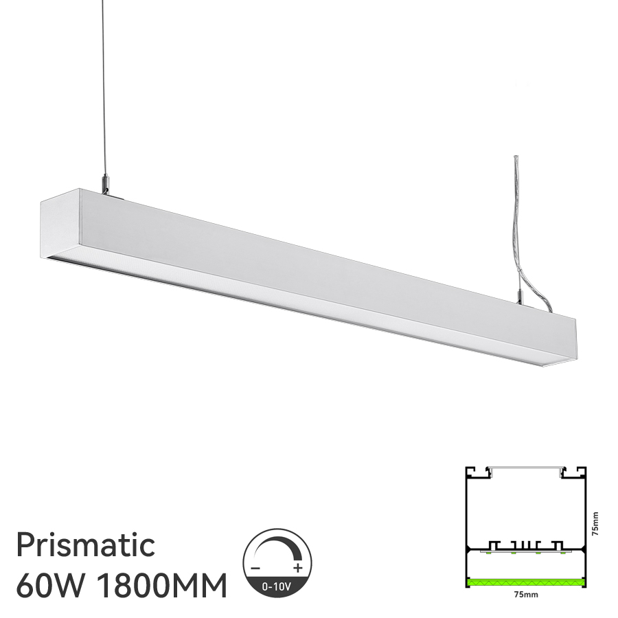 White 7575b 1800mm 60W 0-10V Dim Prismatic Low Ugr LED Linear Light