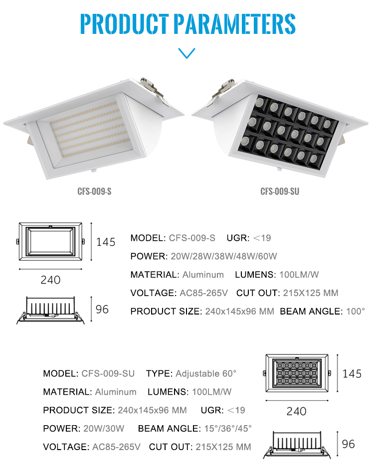 Customized Dimmable Gypsum Ceiling Led Downlight Double square Downlight Recessed Linear Led Light Ip44 Project Commercial Lamp