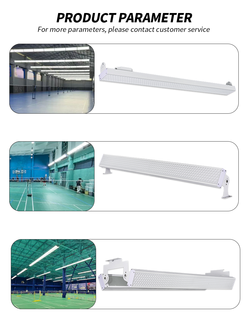 New Indoor Led Badminton Field Lighting Led Badminton Court Light Anti Glare Padel Court Rectangle Hanging Linear Light for Gym