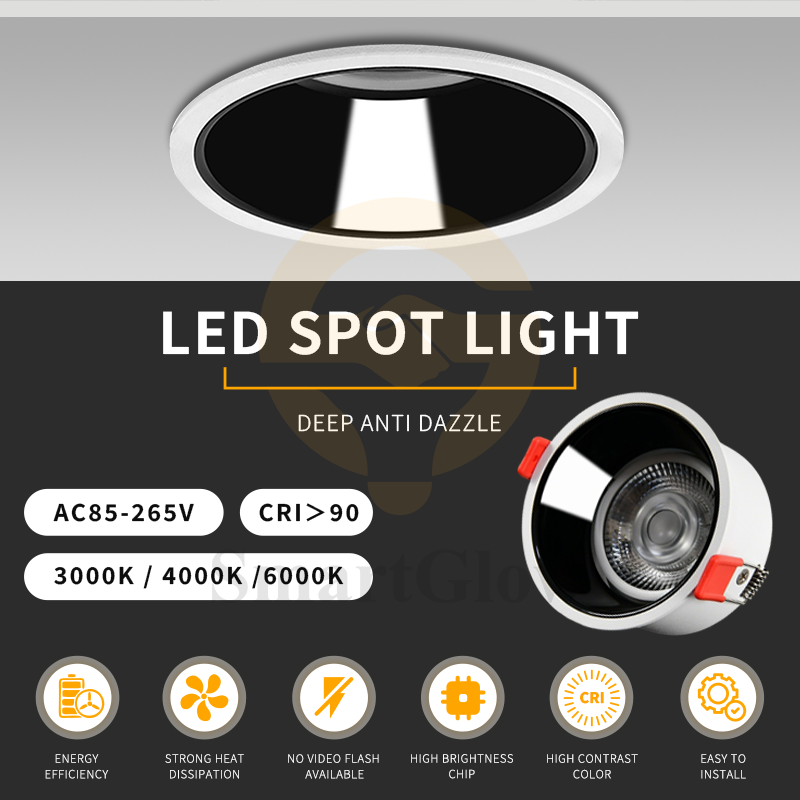 Factory Price Anti Glare Downlights Recessed Ceiling LED Down Light 5W 7W 10W 12W 15W Retrofit Bridgelux Chip COB LED Downlight