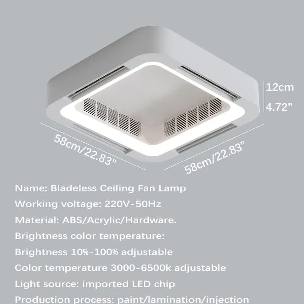 2025 Bladeless Ceiling Fan Light Flush Mount Smart APP Control Dimmable Square LED Ceiling Fan with Light and Remote