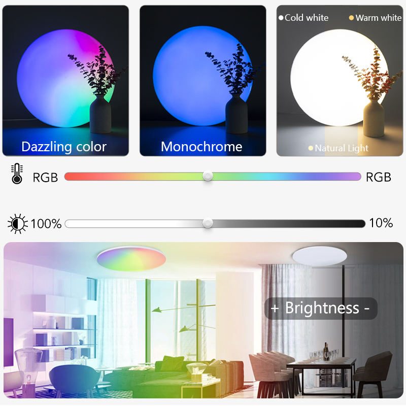 Dimmable RGB CCT Color Light Smart Home Voice Control Round I-Link APP LED Ceiling Light with Remote Control