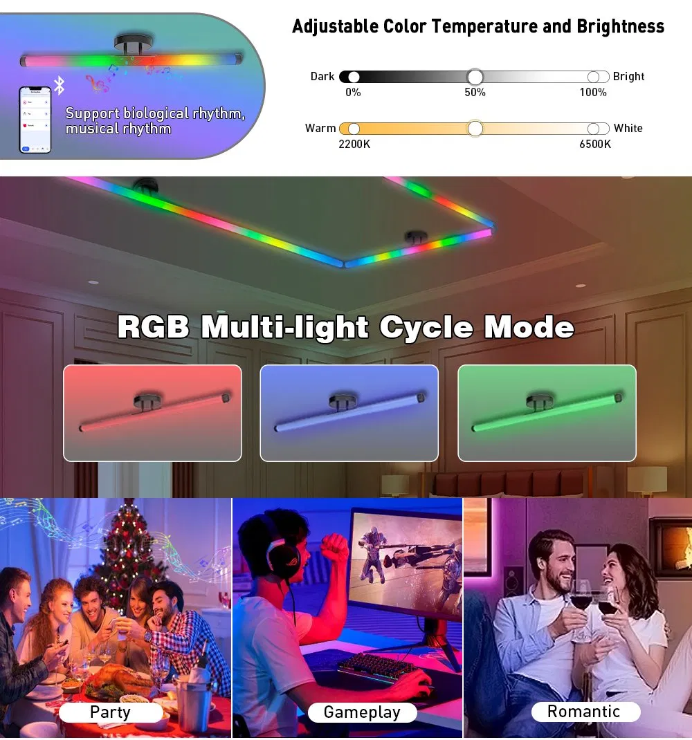 Modern RGB Ceiling Recessed Smart LED Tube Light 15W 22W 30W 40W
