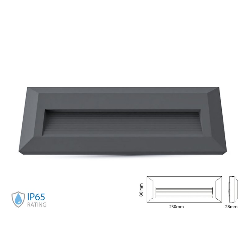 Rectangular LED Step Light Spotlight 3W Neutral 4000K IP65 Black Body Ceiling Mounting Outdoor Ceiling Light SKU-1328