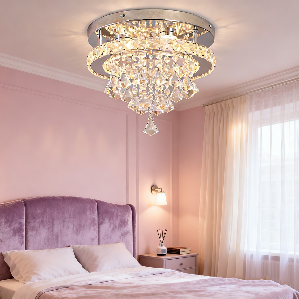 USA Stock Modern LED Crystal Remote Control 3 Colors Dimming Chandelier Ceiling Light for Living Room Lighting