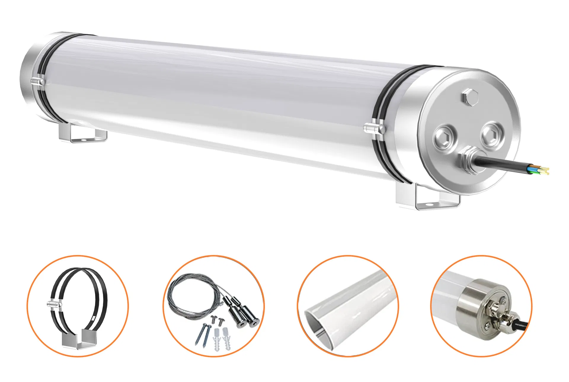 IP67 Tri-Proof Light Tubular Explosion Waterproof D75mm 60W LED Batten Light