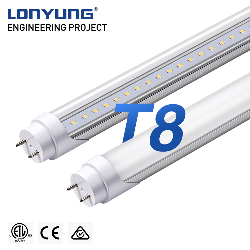 Lonyung CE ETL 4ft 8ft 6000K G13 T8 Aluminum LED Tubes 110 Lm/W 5-Year Warranty Commercial Tube Lights
