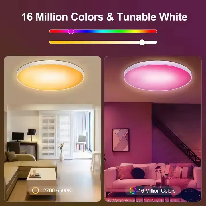 Dimmable RGB CCT Color Light Smart Home Voice Control Round I-Link APP LED Ceiling Light with Remote Control
