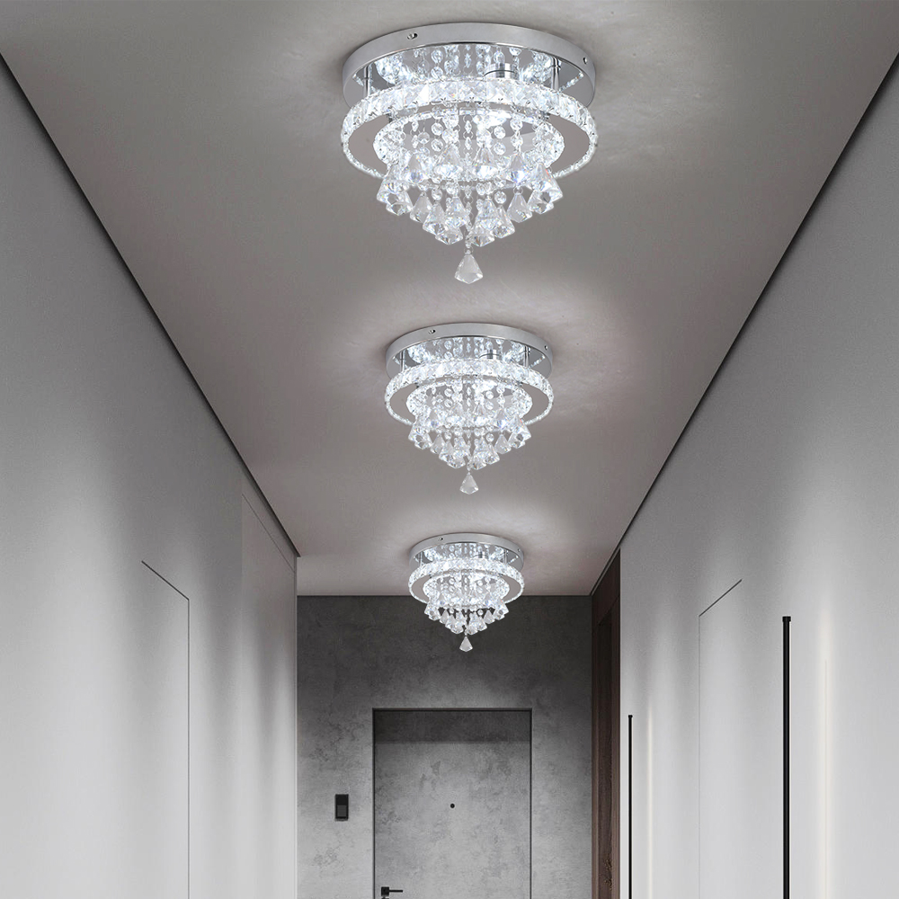 USA Stock Modern LED Crystal Remote Control 3 Colors Dimming Chandelier Ceiling Light for Living Room Lighting