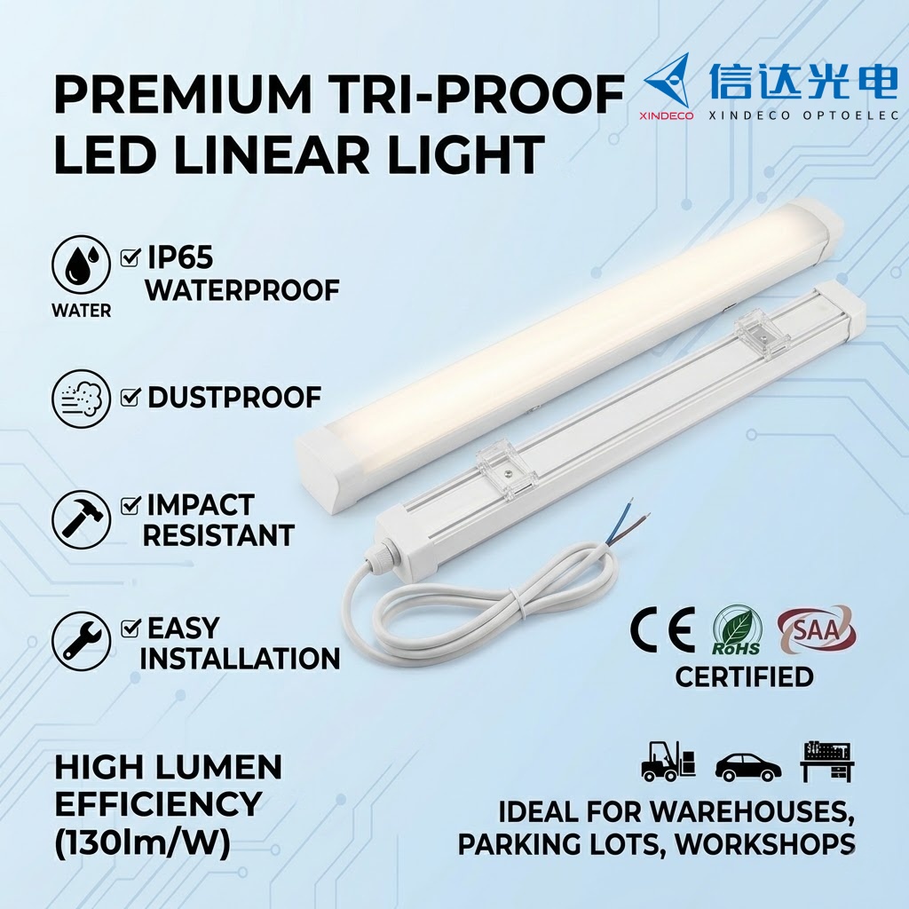 XINDECO Anti-corrosion Dustproof IP65 Tri-proof Light Linkable LED Batten Fitting 2ft 4ft 5ft Industrial Food Processing Plant