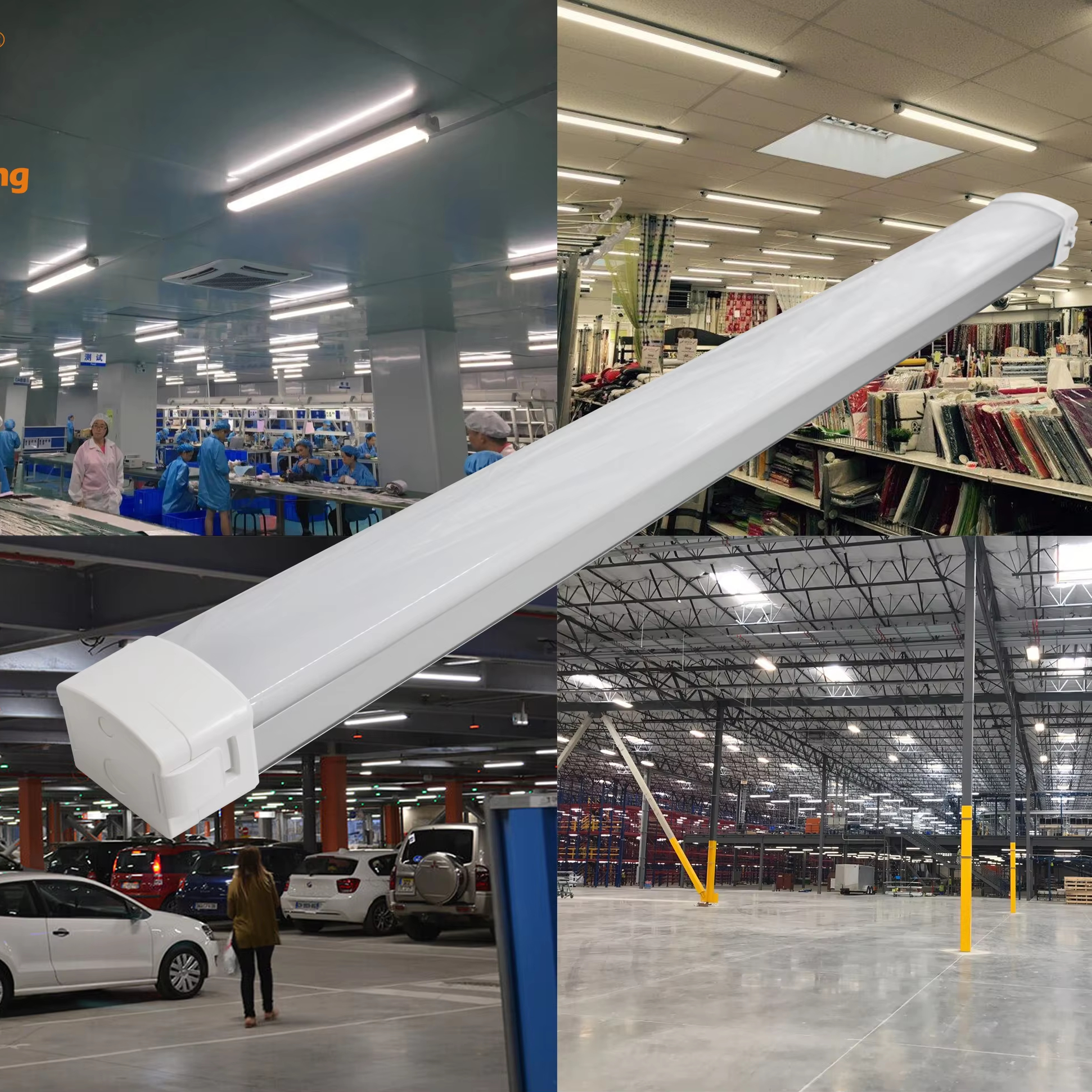 Garage Warehouse Parking Lot Tri-proof Light Fixture 16W 150lm/w IP66 Waterproof LED Batten Linear 3-Year Warranty Dimmable