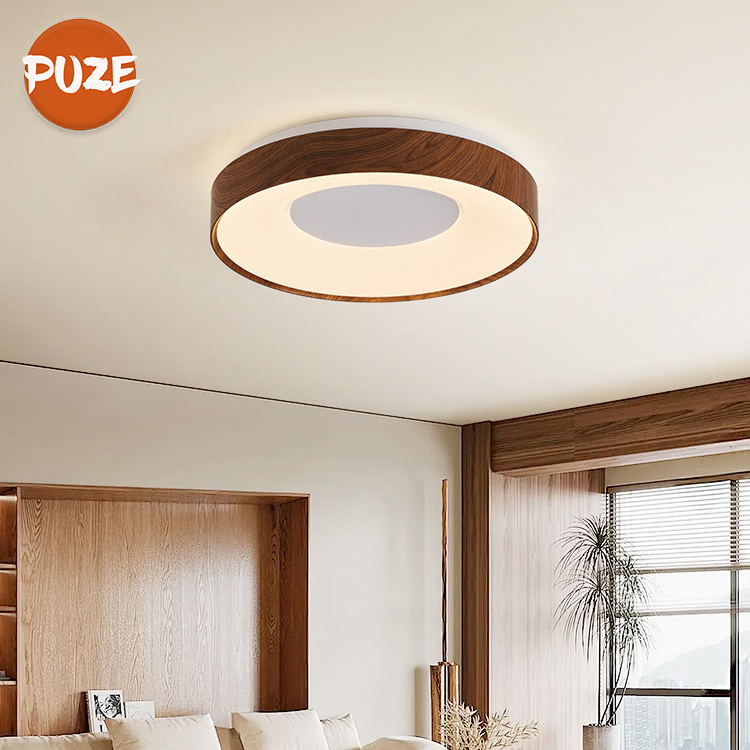 High Brightness Bedroom Ceil Lamp Simple Modern Lighting Wood Grain Smart Home Round Led Ceiling Light with Remote Control