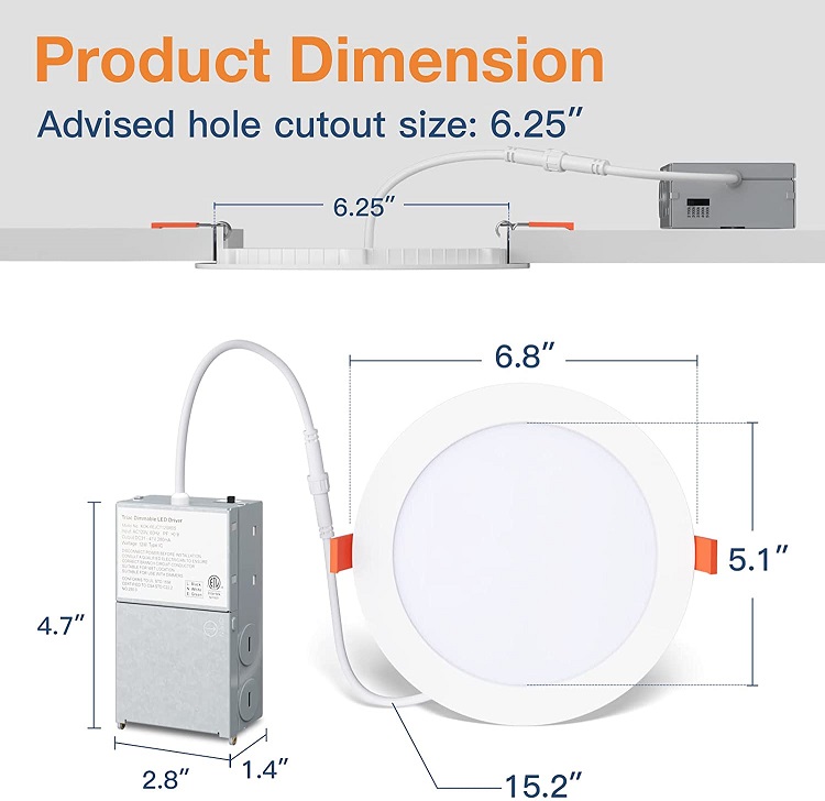 H1 ETL US Standard 4inch 6 Inch 3CCT 5CCT Selectable Ultra-Thin LED Retrofit Recessed Ceiling Panel Down Light With Junction Box