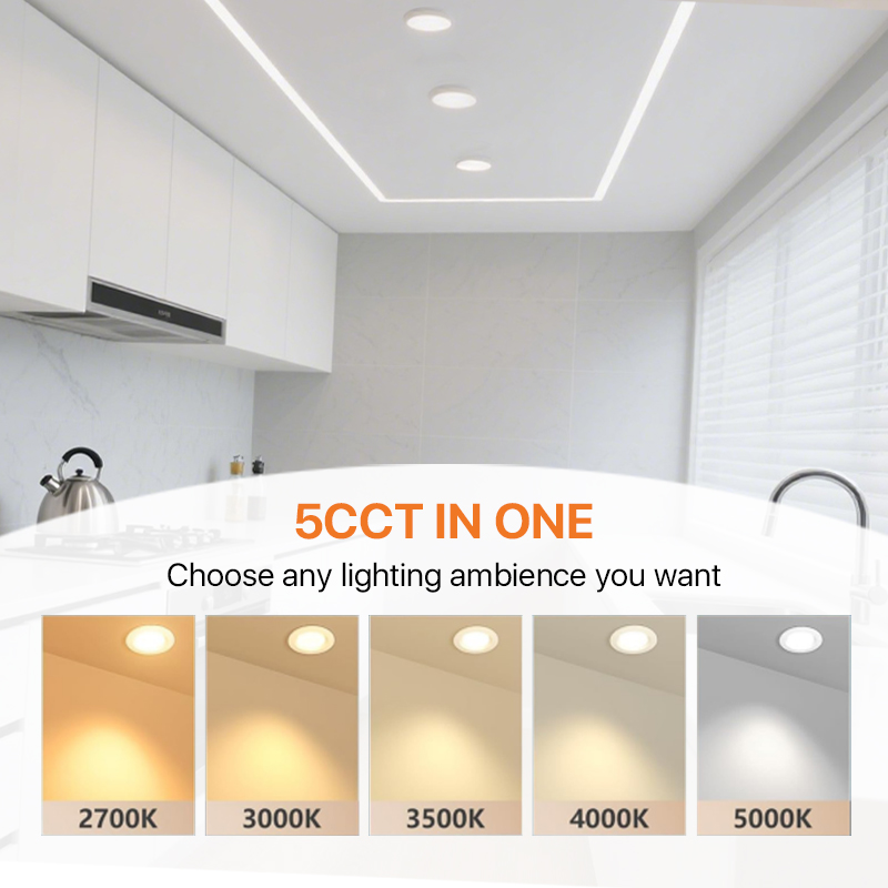 6 Inch LED Recessed Ceiling Light Dimmable 5CCT 12W 1000LM ETL Certified Ultra-Thin Canless Wafer Downlight For Bathroom Kitchen