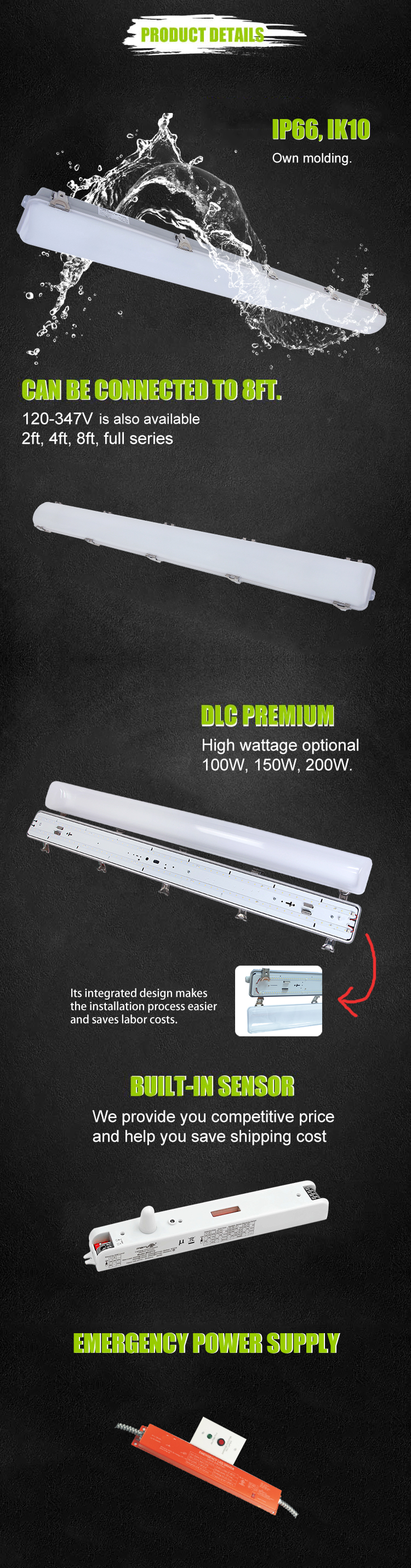 Anti-Corrosion Tri-proof LED Light Durable Industrial Lighting Solution Impact-Resistant Corrosion-Resistant Vapor Tight