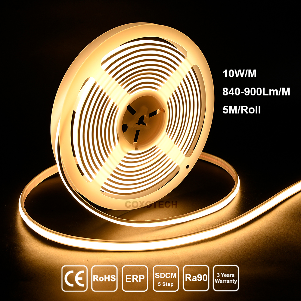 IP67 Waterproof COB Dot Free LED Strip Dimmable 5M Roll White 6500K High Quality 3 Years Warranty Flexible Soft Linear Lighting