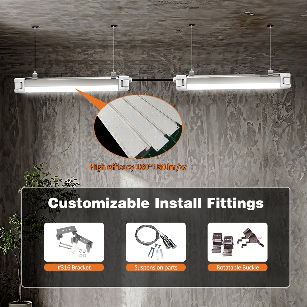 Garage Warehouse Parking Lot Tri-proof Light Fixture 16W 150lm/w IP66 Waterproof LED Batten Linear 3-Year Warranty Dimmable
