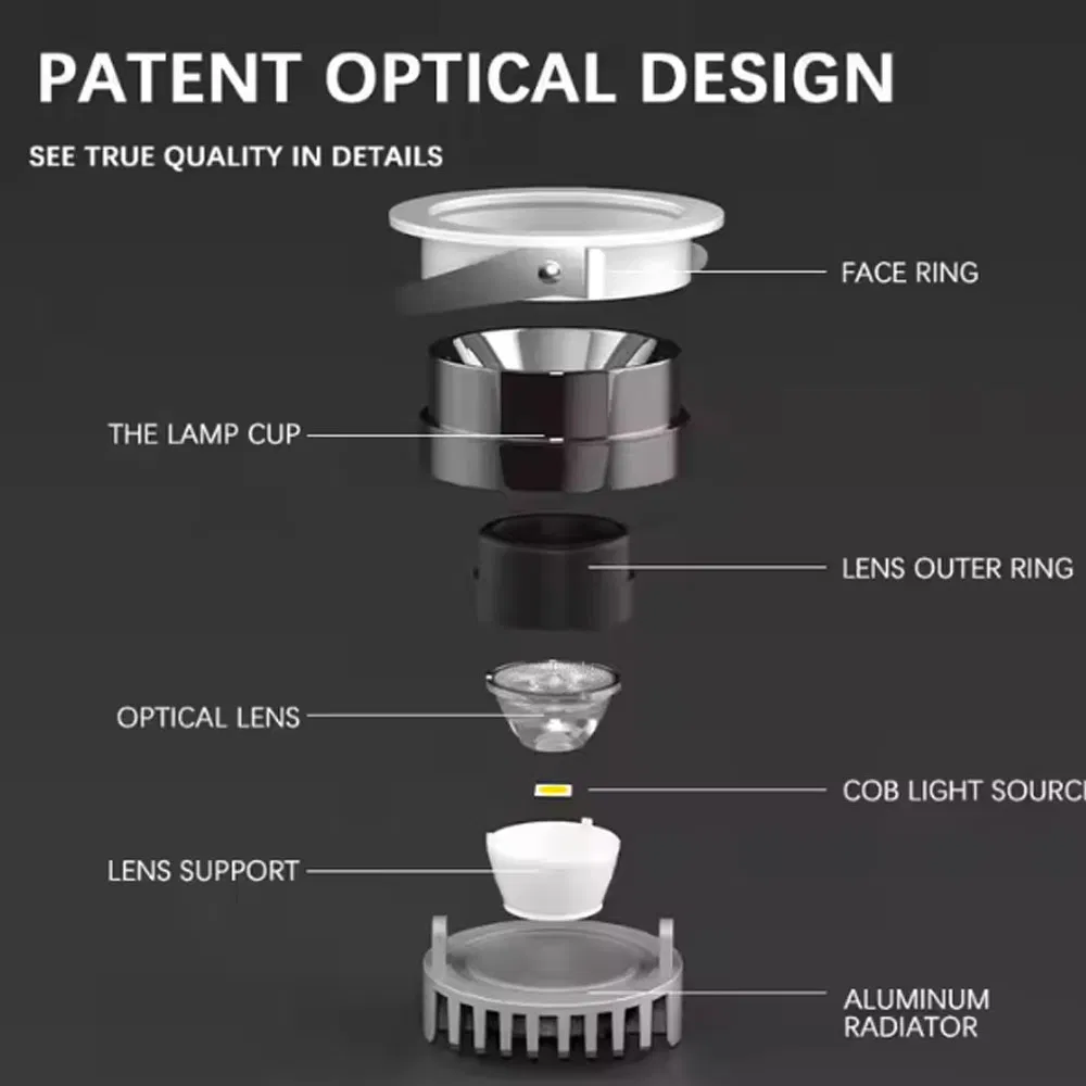 High Quality Opulent Modern Commercial LED Spotlight COB Downlight Adjustable Beam Angle Living Room Home Hotel Embedded Recessed