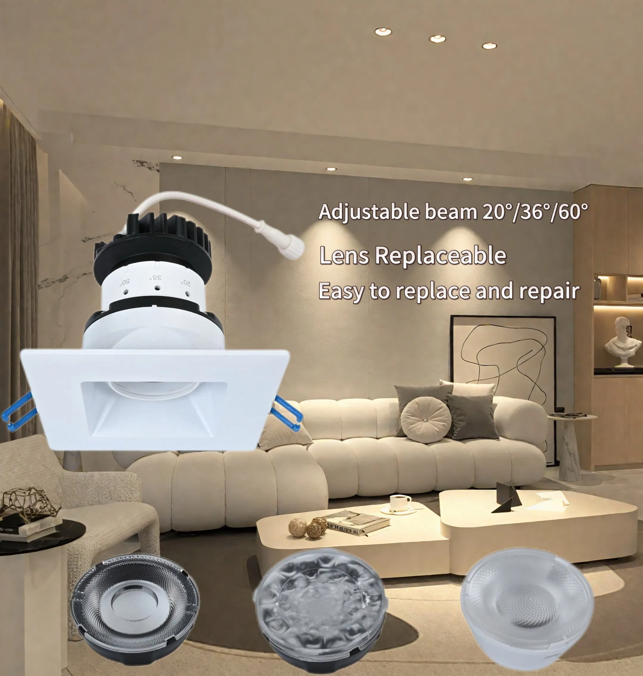 LED Downlight Commercial Adjustable Beam Angle Downlight Square Recessed Spotlight for Indoor