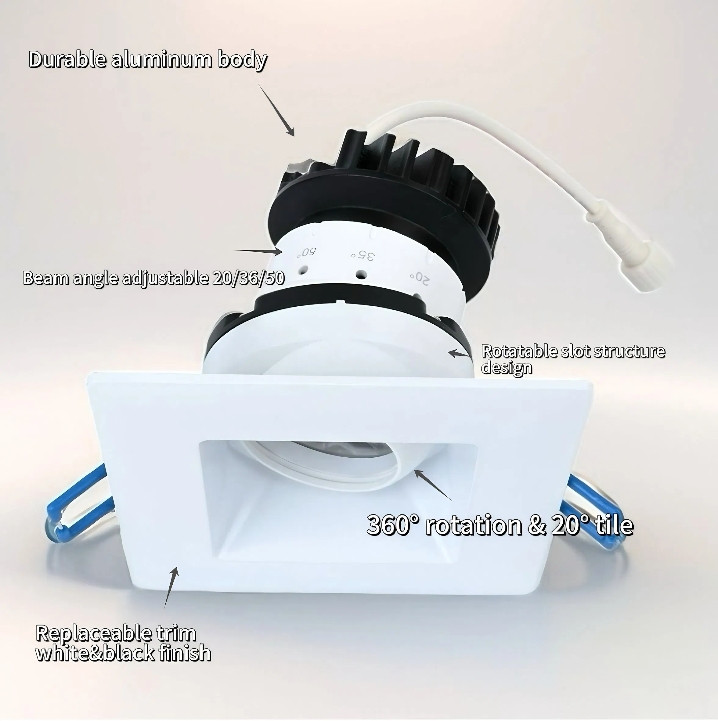 LED Downlight Commercial Adjustable Beam Angle Downlight Square Recessed Spotlight for Indoor