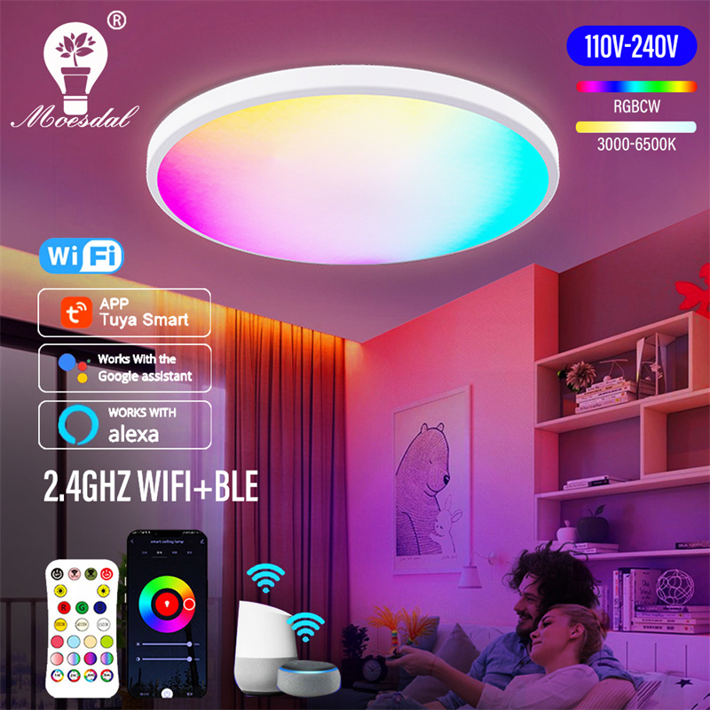 Tuya WiFi RGB Smart LED Ceiling Light Dimmable APP Control Color Changing Surface Mount Indoor Lamp