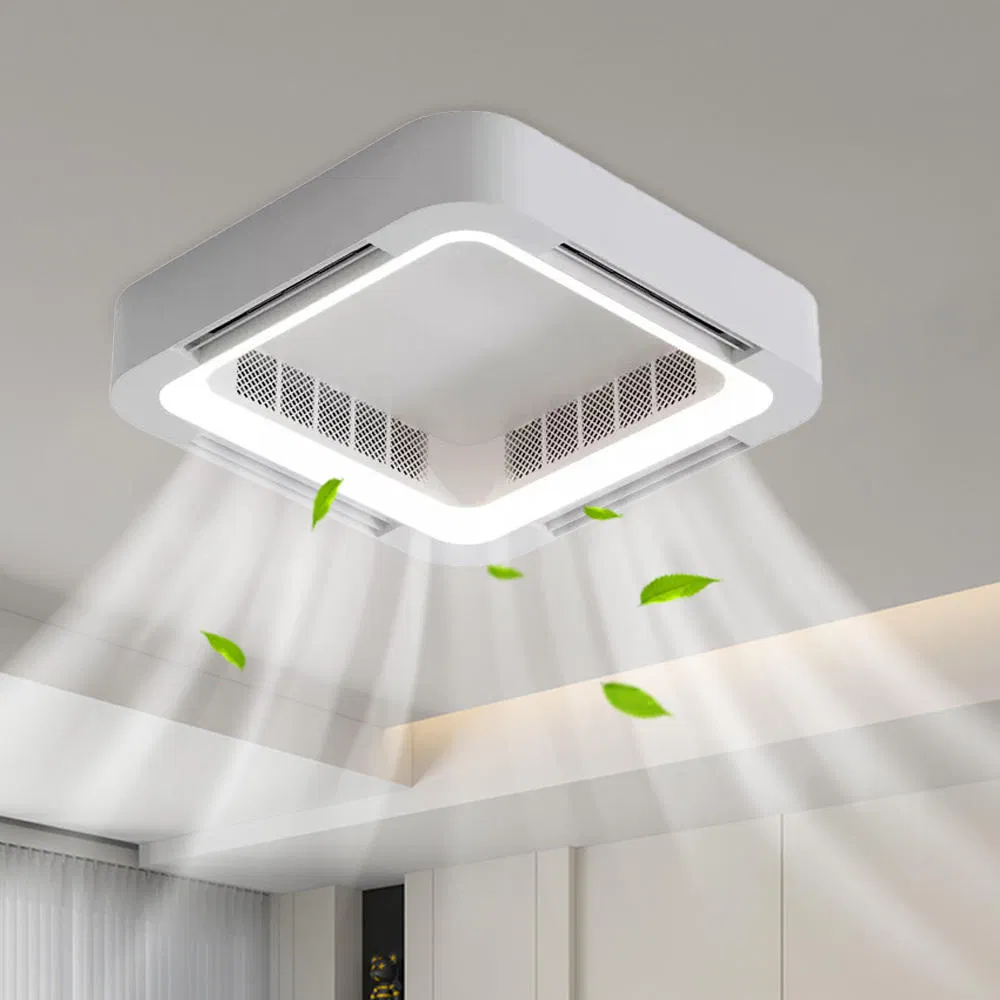2025 Bladeless Ceiling Fan Light Flush Mount Smart APP Control Dimmable Square LED Ceiling Fan with Light and Remote