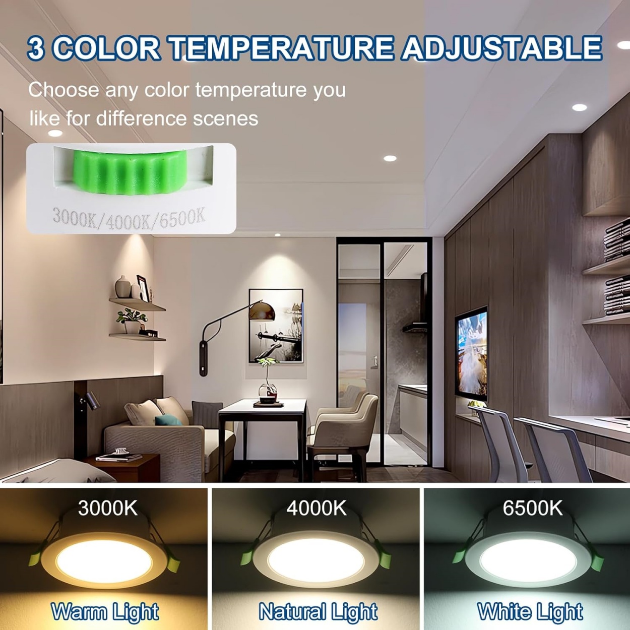 1PCS Ultra Slim Downlight LED Recessed Ceiling 3CCT Selectable Spotlights 9W White Spotlight for Bathroom Kitchen Living Room