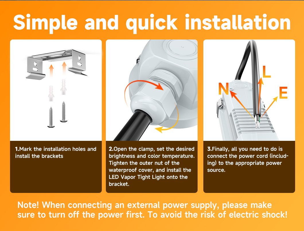 Stock in US LED Batten Light 4ft 60W 3000K-6500K Wattage 5CCT Selectable IP65 LED Tri-Proof Light