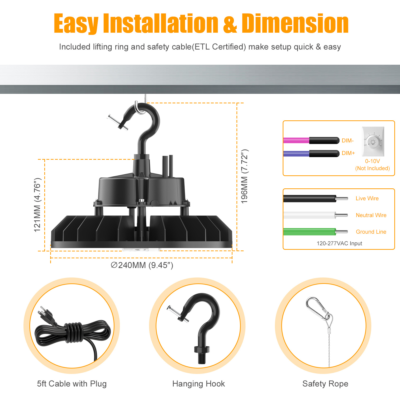 Industrial For Highbay Light 240W/150W/200W Commercial UFO High Bay SMD3030 Dimmable Sensor Control Workshop Warehouse Aluminum