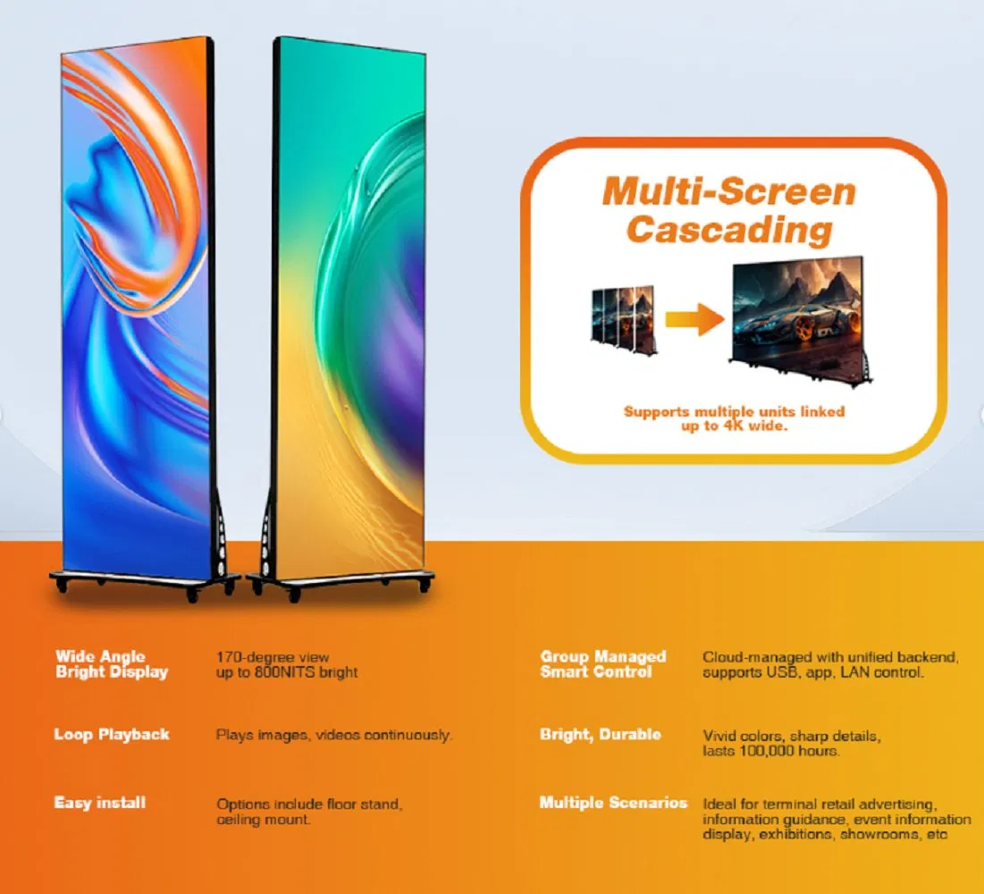 P2.5 Pantalla LED publicitaria inteligente portátil de unión sin costuras 640*1920mm