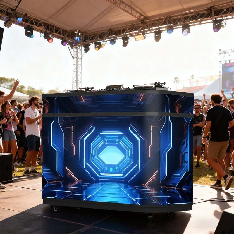 LED DJ Booth Display Full Color Electronic Music for DJ Bar Stage Exhibition Flexible LED Curve Screen DJ Booth LED Display