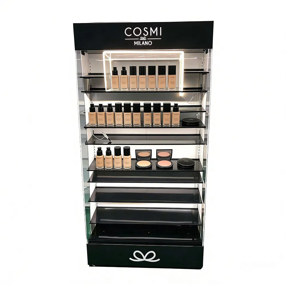 Floor Display with Light Customized Cosmetic Shelf Rack Acrylic Display Stand Cabinets Retail Display with LED PVC Pop Store Display