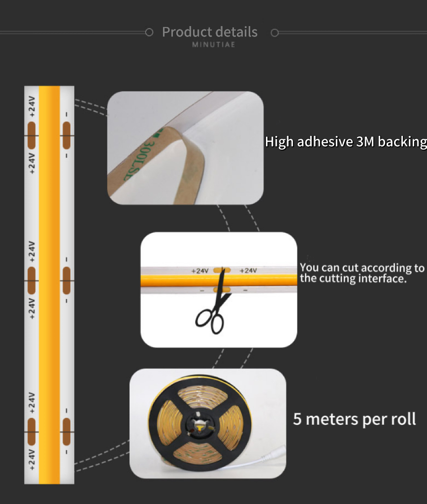 Lights for Decoration COB LED Strip Warm White Waterproof DC12V IP65