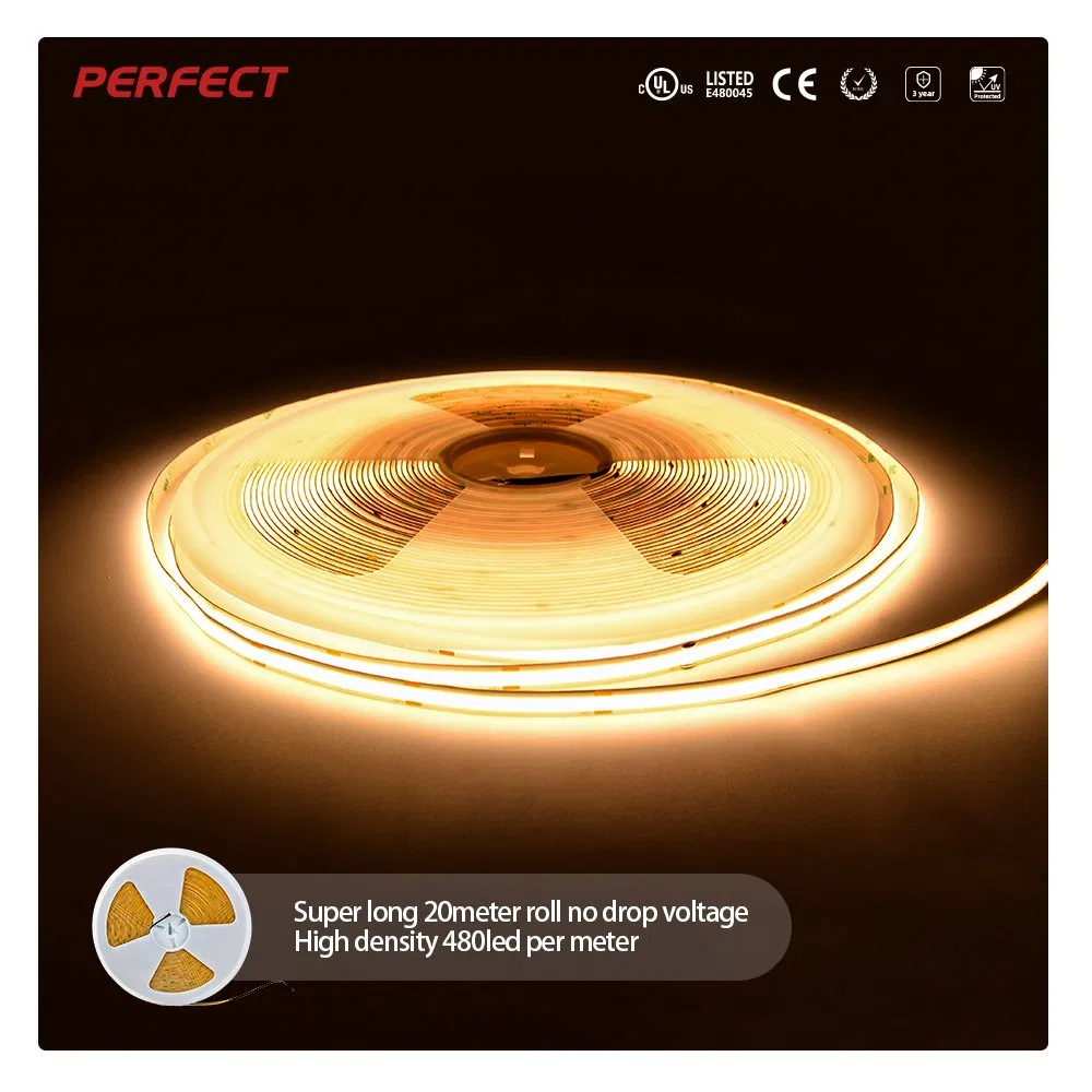 Dotless Constant Current 20m/Roll Flexible Light COB LED Strip 24V
