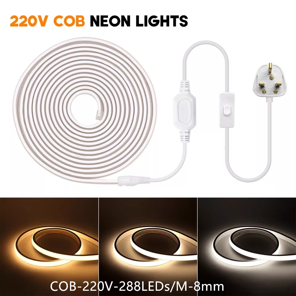 Top-Rated Flexible COB Strip Lighting 288 LED High-Voltage Energy-Saving Outdoor Milky Model Light