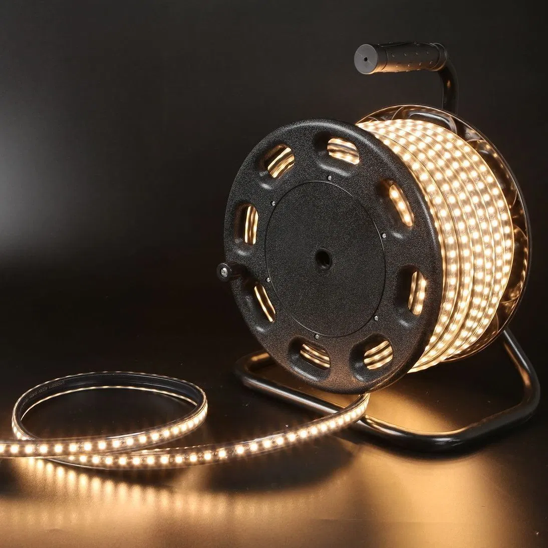 AC220V AC127V IP65 Waterproof 25m 50m SMD Outdoor Male and Female Connector LED Strip Flexible Rope Light with Portable Drum Package for Construction Building