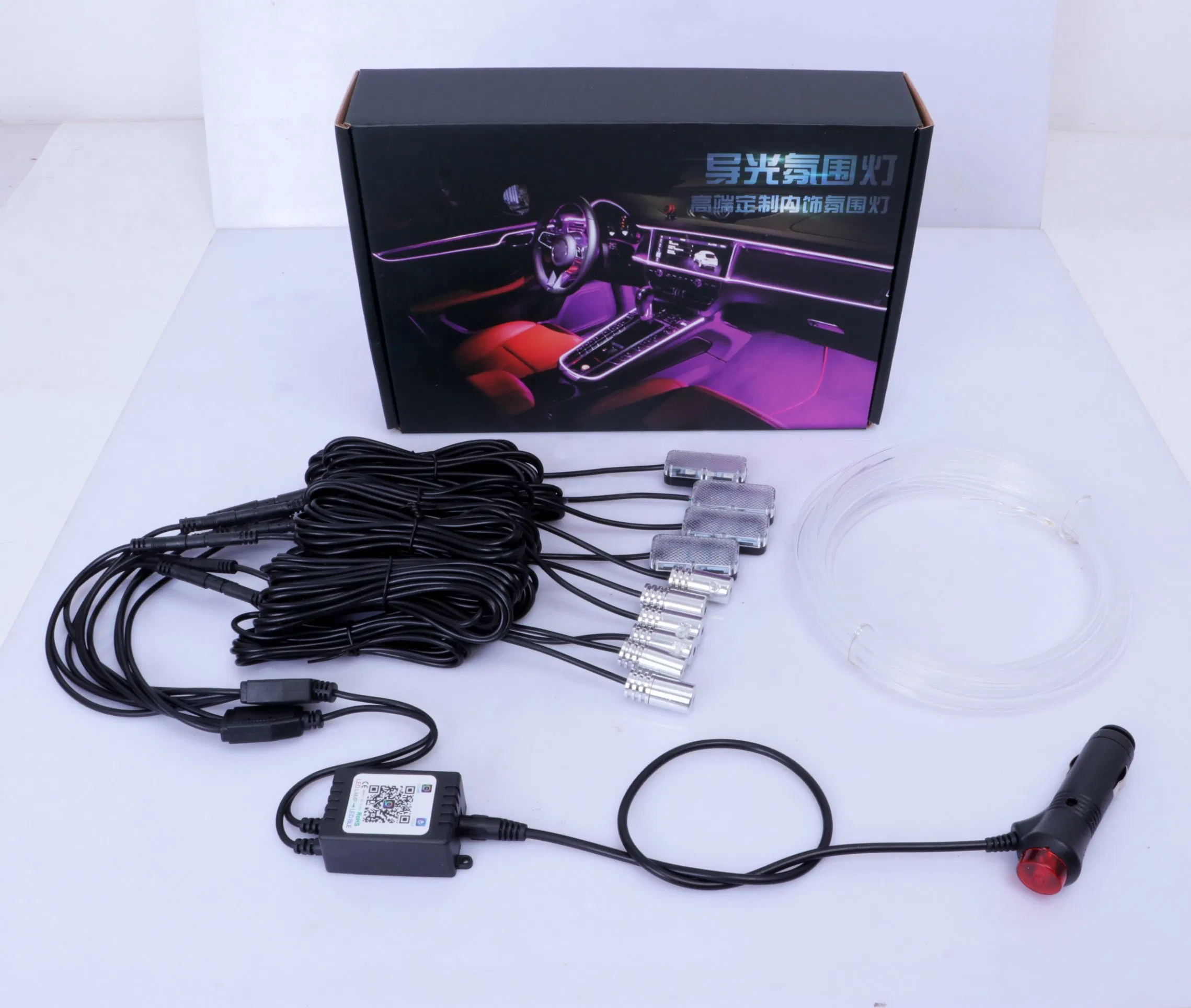 Car Interior Ambient Fiber Optic Strip Light with Car Light LED RGB Music Lamp Automotive Interior Decorative Lights