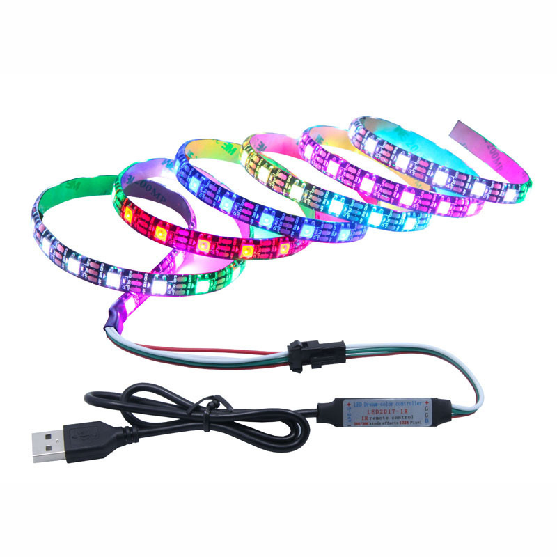 Energy-Saving LED Fantasy Color Light Strip Ws2812 Low-Voltage 5V Waterproof Light Bar Color-Changing Cabinet Running Horse Flowing Light Strip Self-Adhesive Le