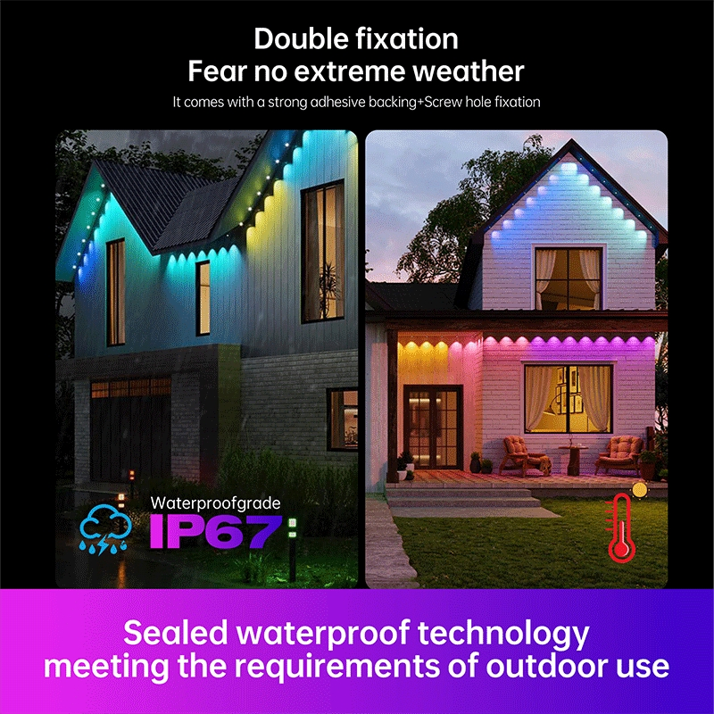 SMD5249 Addressable LED Point Eaves Light Strip APP Controlled Flat Designed for Roof Line, Balcony&Christmas Decoration