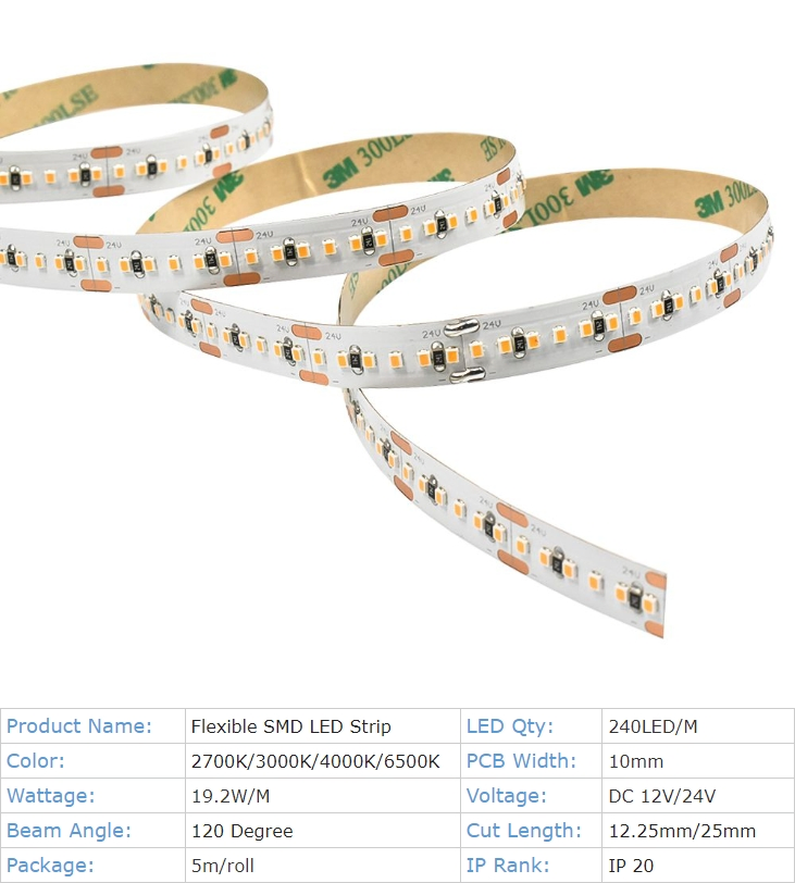 Non-Waterproof SMD2216 10mm High Density 240 Chips Flexible LED Strip Ribbon Light