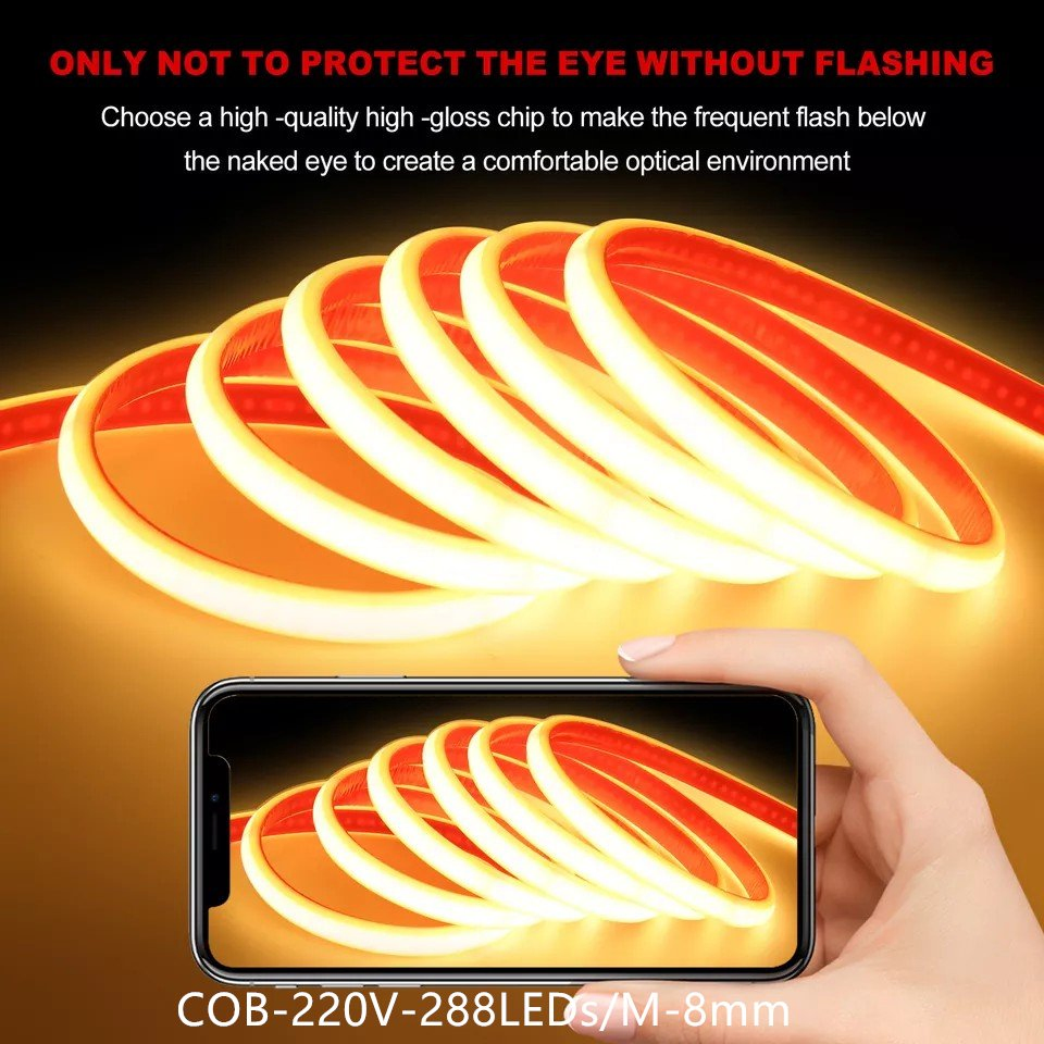 Luminous COB Strip Lighting 288 LED High-Voltage Safety Outdoor Milky Model Flexible Light