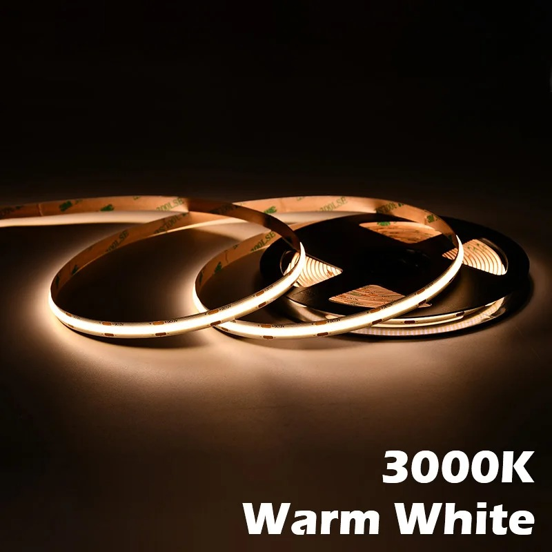5mm 8mm COB LED Tape Lights 480LEDs High Density Flexible Fob LED Strip Light Bar Ribbon Ra90 Linear Warm White DC12V 24V