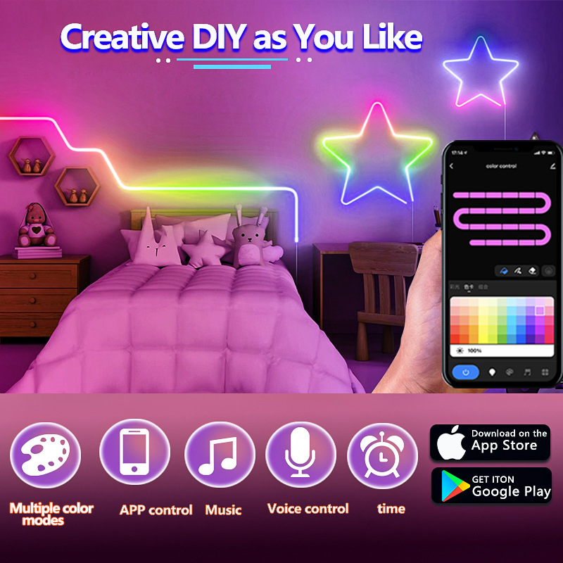 Tuya WiFi Remote Control Smart Rgbic Dream Color Flex Silicone LED Neon Light Strip for Wedding TV Background Work with Alexa