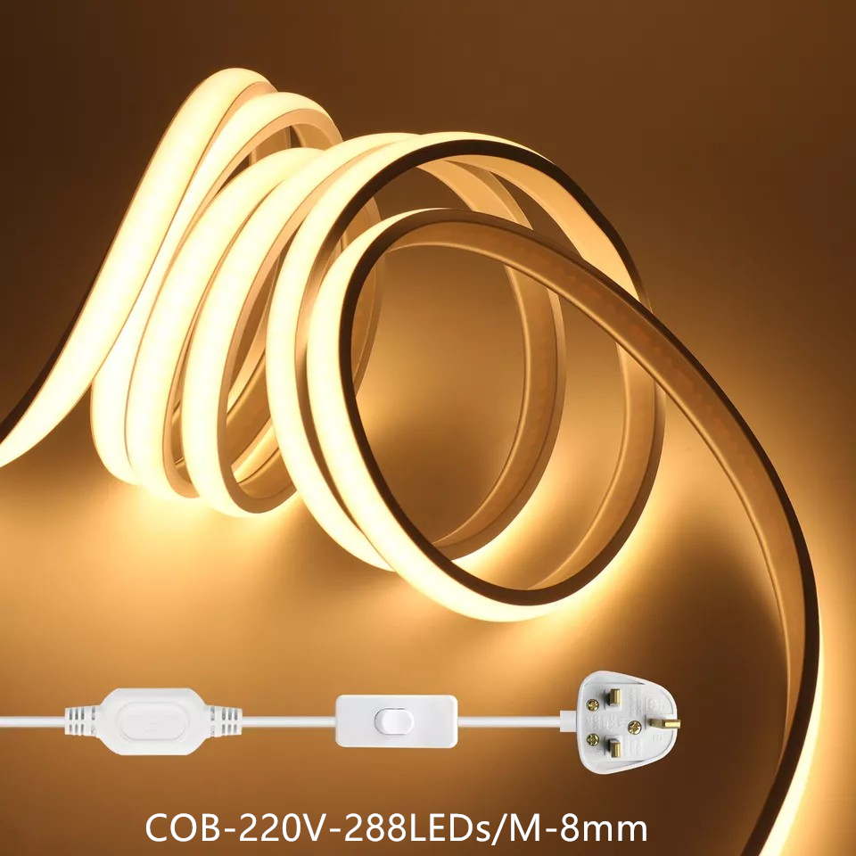 Top-Rated Flexible COB Strip Lighting 288 LED High-Voltage Energy-Saving Outdoor Milky Model Light