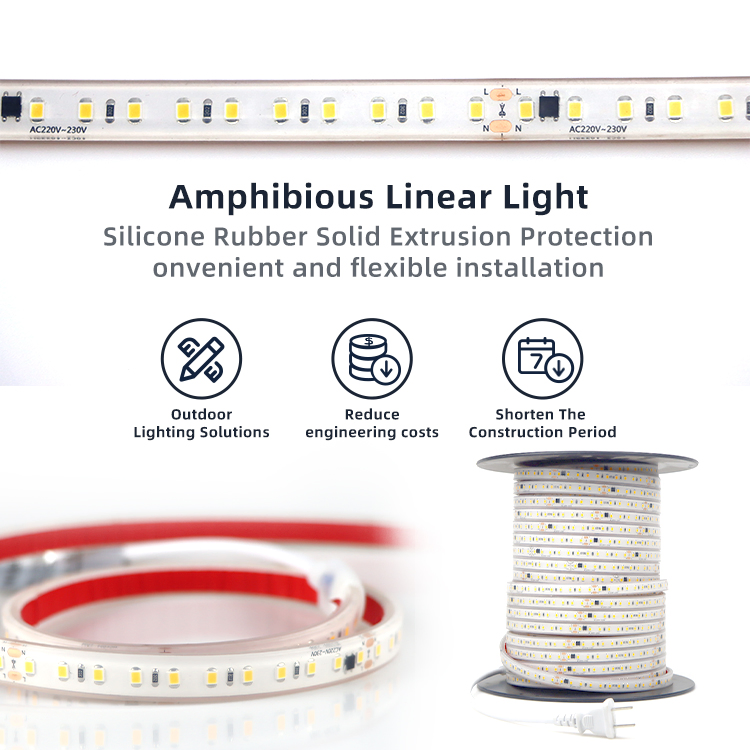 High Voltage IP66 LED Strip Light with SMD2835 10W 120LEDs 6000K AC 230V