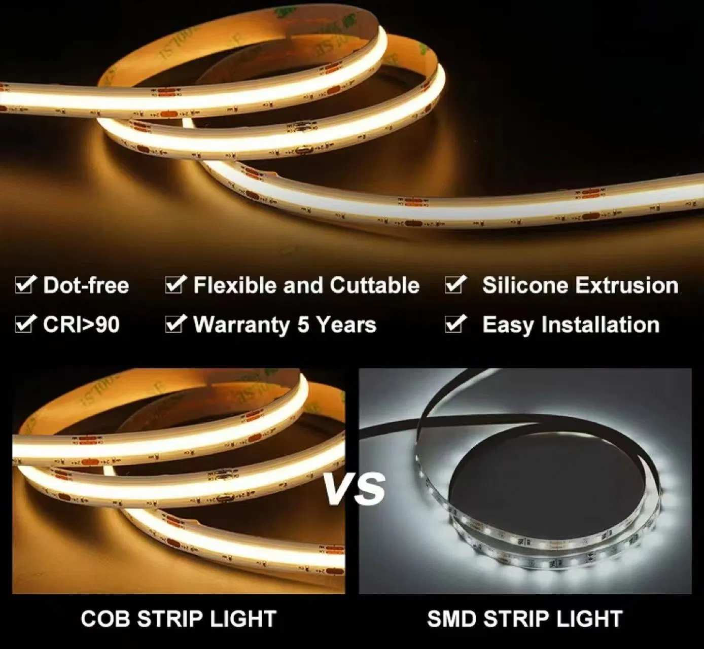 Lights for Decoration COB LED Strip Warm White Waterproof DC12V IP65