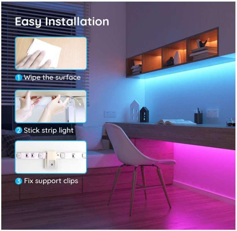 5 Meters 90 Lights 44 Keys Remote Control and APP Control Room Home Party Decoration 5050 RGB LED Light Strip